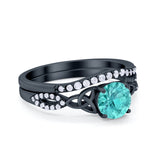 Celtic Wedding Ring Band Black Tone, Simulated Paraiba Tourmaline CZ 925 Sterling Silver