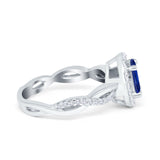 Halo Infinity Shank Engagement Ring Simulated Blue Sapphire CZ 925 Sterling Silver