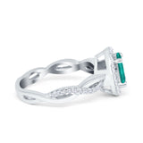 Halo Infinity Shank Engagement Ring Simulated Paraiba Tourmaline CZ 925 Sterling Silver