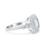 Radiant Cut Wedding Ring Lab Created White Opal Simulated Cubic Zirconia 925 Sterling Silver