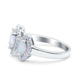 Halo Marquise Three Stone Wedding Bridal Ring Simulated Cubic Zirconia 925 Sterling Silver