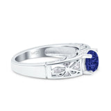 Art Deco Wedding Bridal Ring Band Round Simulated Blue Sapphire CZ 925 Sterling Silver