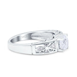 Art Deco Wedding Bridal Ring Band Round Simulated Cubic Zirconia 925 Sterling Silver