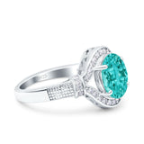 Oval Art Deco Wedding Ring Accent Vintage Simulated Paraiba Tourmaline CZ 925 Sterling Silver