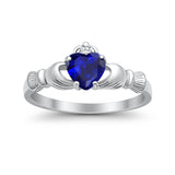 Heart Shape Simulated Blue Sapphire CZ Claddagh Wedding Ring 925 Sterling Silver