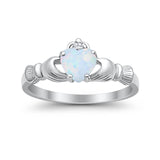 Heart Shape Lab Created White Opal Claddagh Wedding Ring 925 Sterling Silver