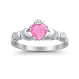 Heart Shape Simulated Pink Cubic Zirconia Claddagh Wedding Ring 925 Sterling Silver