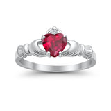 Heart Shape Simulated Ruby CZ Claddagh Wedding Ring 925 Sterling Silver