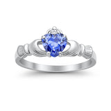 Heart Shape Simulated Tanzanite CZ Claddagh Wedding Ring 925 Sterling Silver
