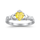Heart Shape Simulated Yellow CZ Claddagh Wedding Ring 925 Sterling Silver