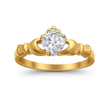 Heart Shape Yellow Tone, Simulated Cubic Zirconia Claddagh Wedding Ring 925 Sterling Silver