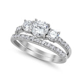 3-Stone Wedding Piece Ring Half Eternity Bridal Round Simulated CZ 925 Sterling Silver