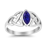 Celtic Bezel Marquise Solitaire Ring Simulated Blue Sapphire CZ 925 Sterling Silver