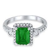 Halo Weddding Bridal Promise Ring Simulated Green Emerald CZ 925 Sterling Silver
