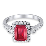 Halo Weddding Bridal Promise Ring Simulated Ruby CZ 925 Sterling Silver