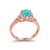 Floral Art Deco Engagement Ring Rose Tone, Simulated Paraiba Tourmaline CZ 925 Sterling Silver