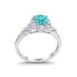 Floral Art Deco Engagement Ring Simulated Paraiba Tourmaline CZ 925 Sterling Silver