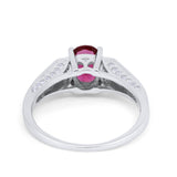 Solitaire Accent Split Shank Wedding Ring Oval Simulated Ruby CZ 925 Sterling Silver