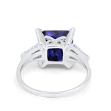 Princess Cut Baguette Wedding Ring Simulated Blue Sapphire CZ 925 Sterling Silver