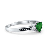 Heart Promise Ring Simulated Green Emerald CZ Black Accent 925 Sterling Silver