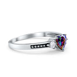 Heart Promise Ring Simulated Rainbow Topaz Black Accent 925 Sterling Silver