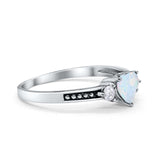 Heart Promise Ring Lab Created White Opal Black Accent 925 Sterling Silver