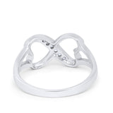 Crisscross Double Heart Promise Ring Round Cubic Zirconia 925 Sterling Silver