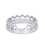 Eternity Heart Crown Ring Round Simulated Cubic Zirconia 925 Sterling Silver