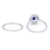 Halo Wedding Bridal Rings Piece Oval Simulated Blue Sapphire CZ Sterling Silver