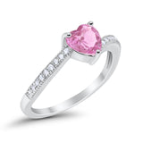 Heart Promise Ring Simulated Pink CZ 925 Sterling Silver
