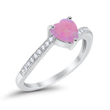 Heart Promise Ring Lab Created Pink Opal 925 Sterling Silver