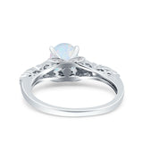 Art Deco Oval Engagement Lab Created White Opal 925 Sterling Silver