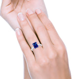 Solitaire Engagement Ring Radiant Simulated Blue Sapphire CZ 925 Sterling Silver