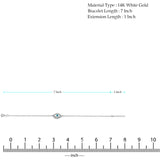 14K White Gold Evil Eye Bracelet Chain 7" + 1" Extension