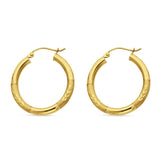 14K Yellow Gold 25mm Round Diamond Cut Designer Snap Closure Hoop Earring Wholesale