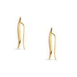 14K Yellow Gold 21mm Curving Bar Cubic Zirconia Fish Hook Threader Earrings Wholesale