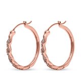 14K Rose Gold Infinity Twisted Design Simulated Cubic Zirconia Round Hoop Earrings