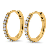 14K Yellow Gold Half Eternity Round Simulated Cubic Zirconia Hoop Huggie Earrings