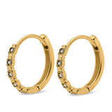 14K Yellow Gold Round Simulated Cubic Zirconia Hoop Huggie Earrings