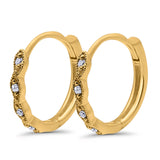 14K Yellow Gold Round Simulated Cubic Zirconia Hoop Huggie Earrings