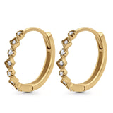14K Yellow Gold Art Deco Round Simulated Cubic Zirconia Huggie Hoop Earrings