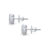 14K White Gold Round Flower Simulated Cubic Zirconia Stud Earrings