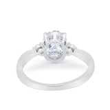 14K White Gold Three Stone Oval Bridal Simulated CZ Wedding Engagement Ring Size 7