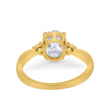 14K Yellow Gold Three Stone Oval Bridal Simulated CZ Wedding Engagement Ring Size 7