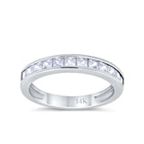 14K White Gold Art Deco Half Eternity Band Wedding Engagement Ring Simulated CZ Size 7