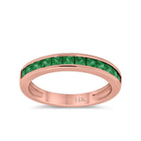 14K Rose Gold Art Deco Half Eternity Band Simulated Green Emerald CZ Wedding Engagement Ring Size 7