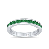 14K White Gold Art Deco Half Eternity Band Simulated Green Emerald CZ Wedding Engagement Ring Size 7