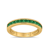 14K Yellow Gold Art Deco Half Eternity Band Simulated Green Emerald CZ Ring