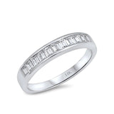14K White Gold Half Eternity Baguette Band Wedding Engagement Ring Simulated CZ Size 7