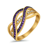 14K Two Tone Simulated Amethyst CZ Round Half Eternity Weave Knot Ring Wedding Engagement Band Size 7
